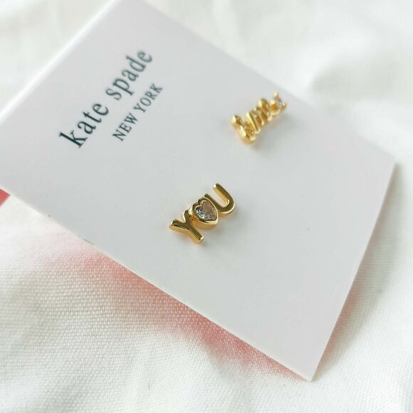 Kate Spade You & Me Crystal Gold Stud Earrings - Picture 2 of 3